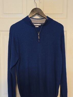 Peter Millar Men's Royal Blue Marino Wool  Half-Zip Sweater